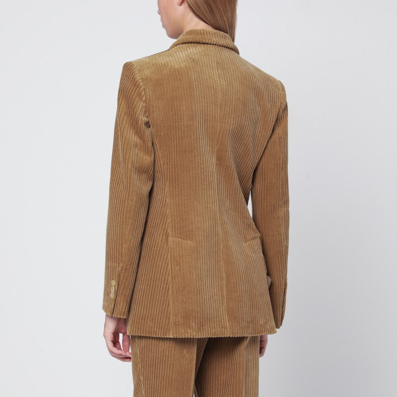 Camel-coloured ribbed velvet jacket