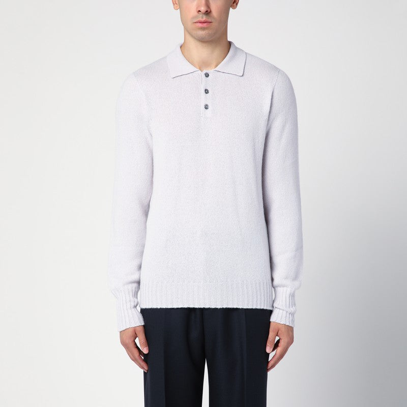 Platinum-coloured wool polo jumper