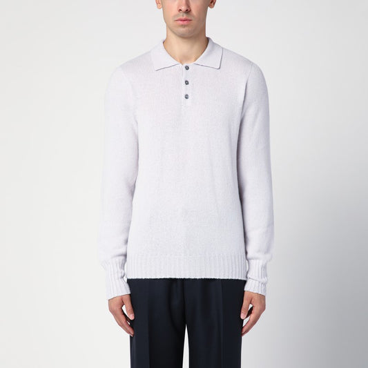 Platinum-coloured wool polo jumper