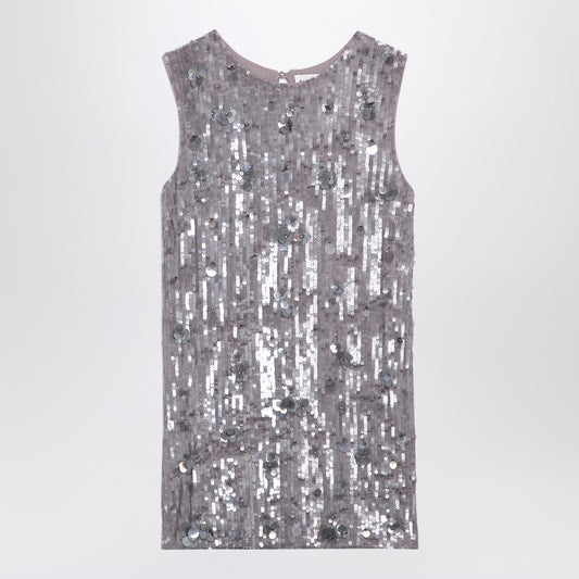Grey Mélange Mini Dress With Micro Sequins