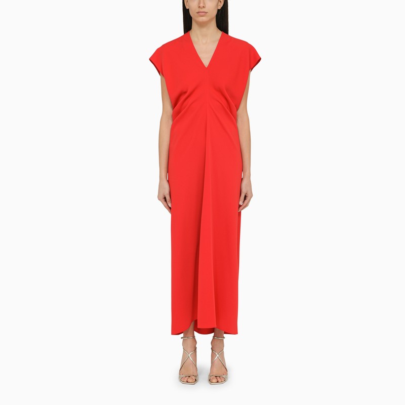 Red crêpe long dress