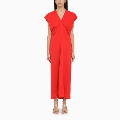 Red crêpe long dress