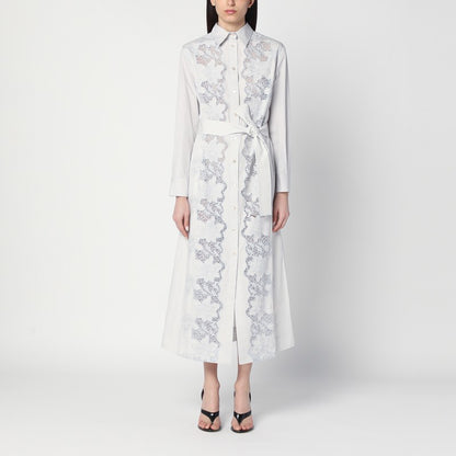 Light Grey Shirt Dress With Embroidery