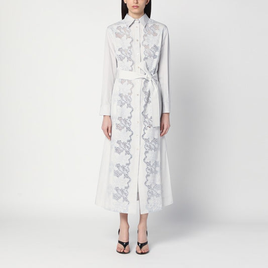 Light Grey Shirt Dress With Embroidery
