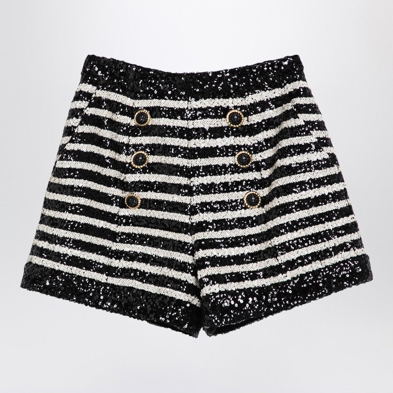 Black/White Striped Shorts With Sequins