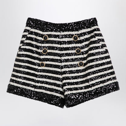 Black/White Striped Shorts With Sequins
