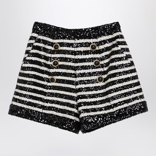 Black/White Striped Shorts With Sequins