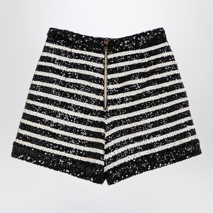 Black/White Striped Shorts With Sequins