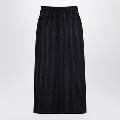 Grey Pinstripe Wool-Blend Skirt