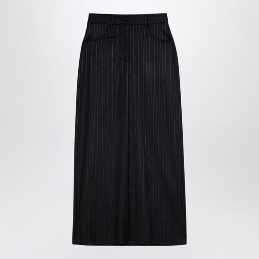 Grey Pinstripe Wool-Blend Skirt