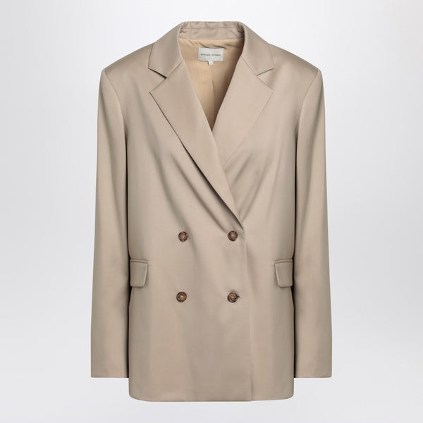Beige Double-breasted Jacket In Virgin Wool