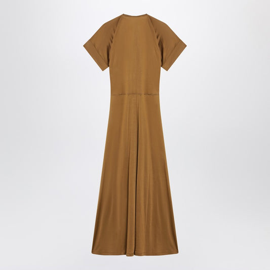 Cinnamon-brown zip-up dress in cotton-viscose jersey