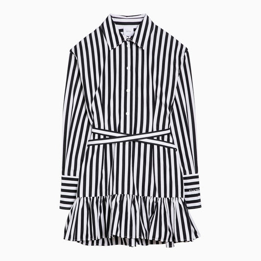 Black/white striped cotton mini chemisier dress