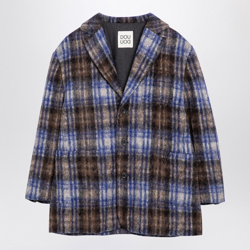 Grey/blue Wool Blend Checked Coat
