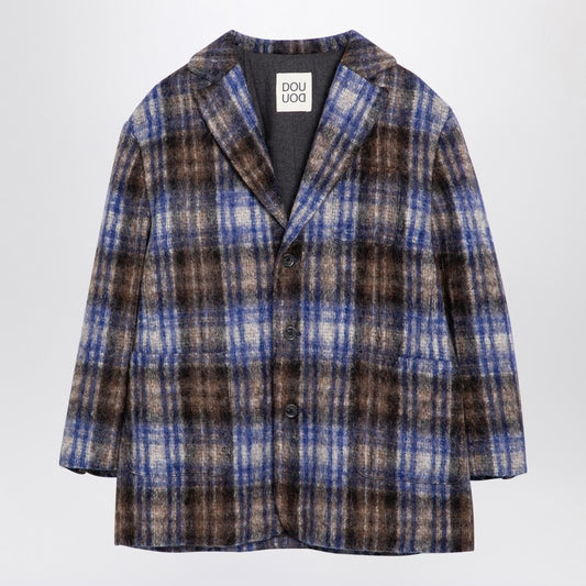 Grey/blue Wool Blend Checked Coat