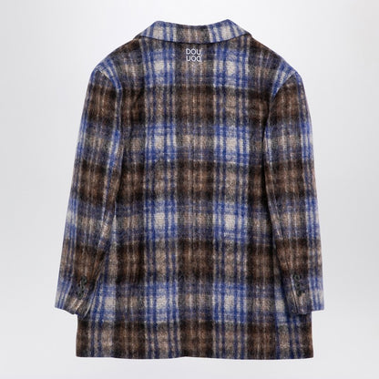Grey/blue Wool Blend Checked Coat