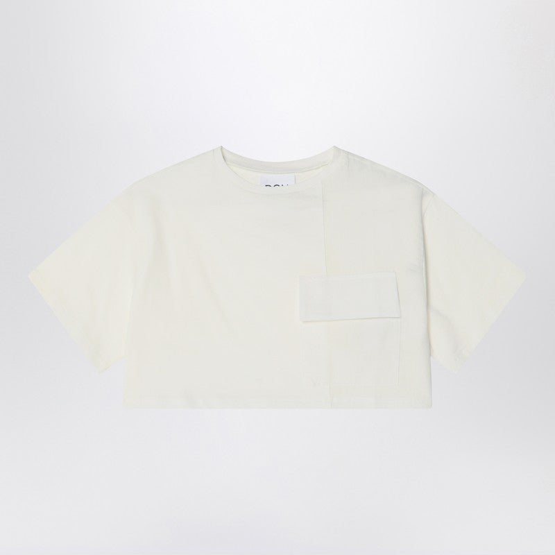 Ivory Cropped T-shirt In Cotton