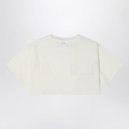 Ivory Cropped T-shirt In Cotton