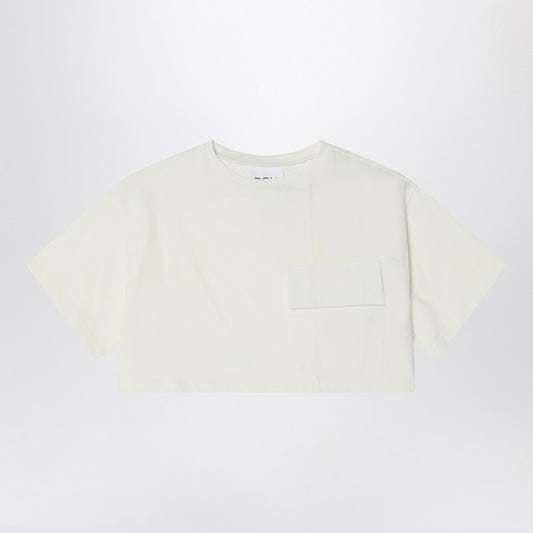 Ivory Cropped T-shirt In Cotton
