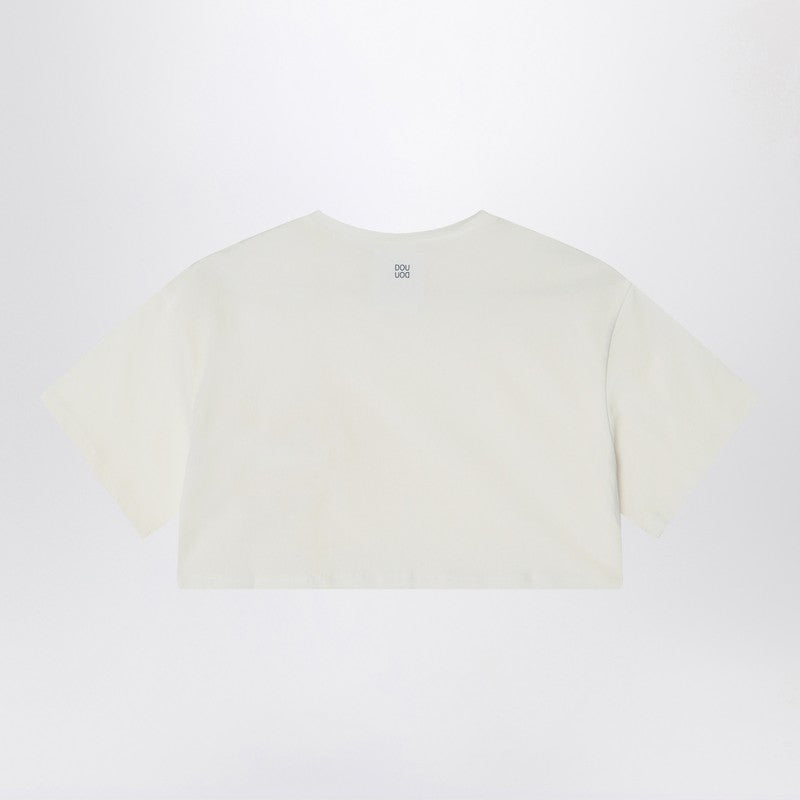 Ivory Cropped T-shirt In Cotton