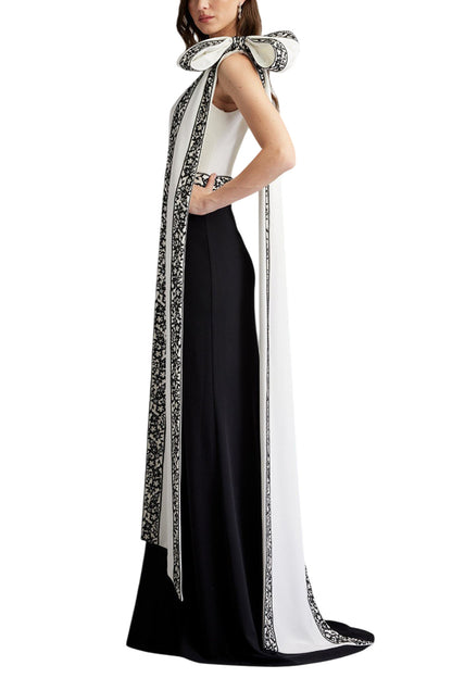 DOMINI TWO-TONE BOW SHOULDER GOWN