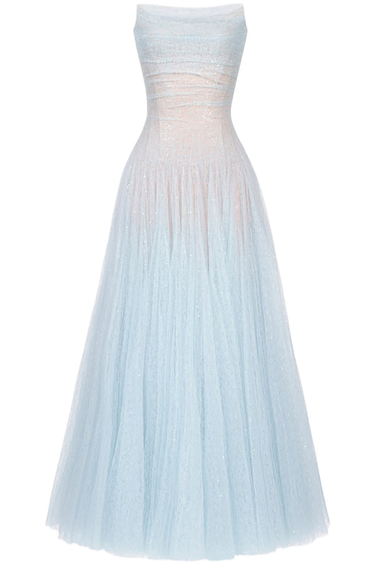 DRAPED LACE MAXI DRESS