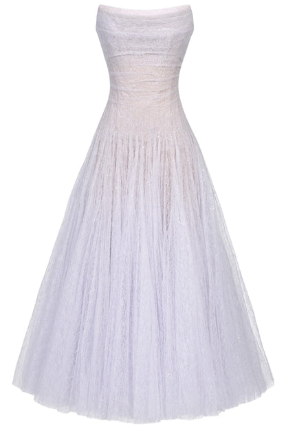 DRAPED LACE MIDI DRESS