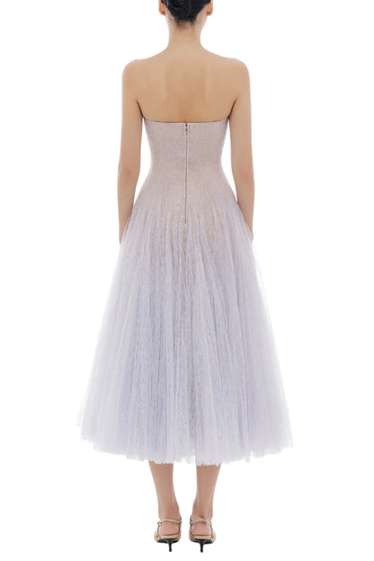 DRAPED LACE MIDI DRESS