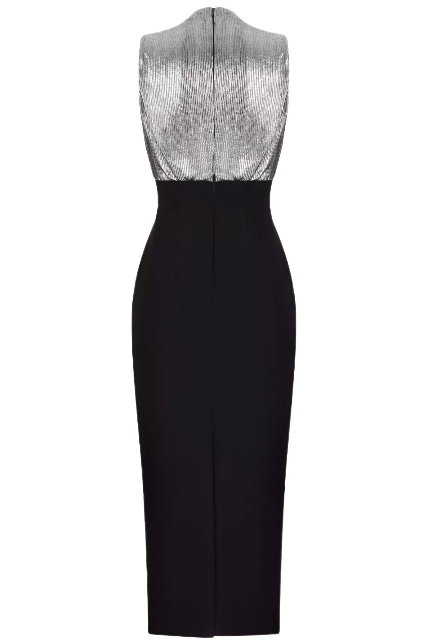 DRAPED PLEATED JERSEY & CREPE MIDI DRESS