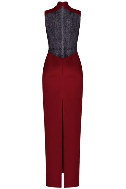 DRAPED SATIN GOWN WITH LACE BACK PANEL