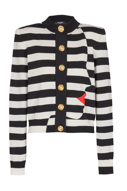KNIT MARINIÈRE CARDIGAN WITH FACE MOTIF