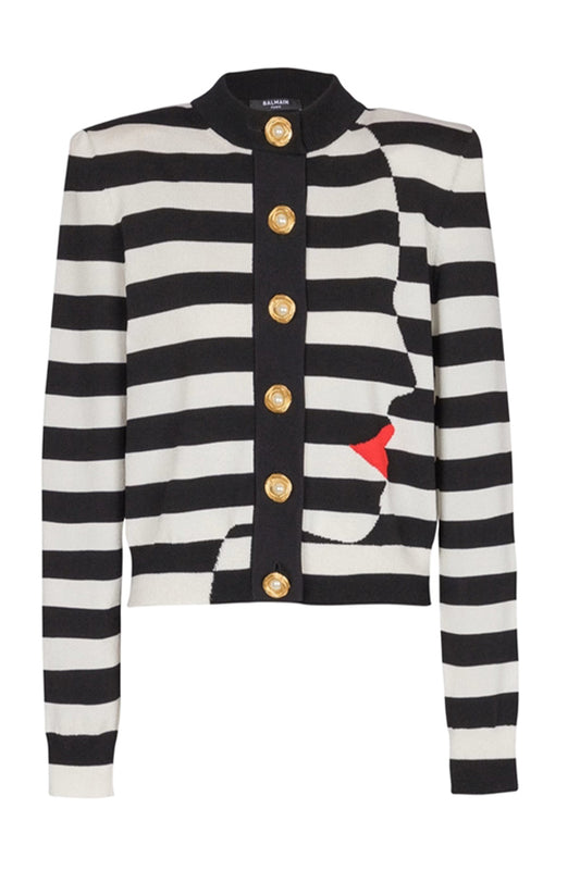 KNIT MARINIÈRE CARDIGAN WITH FACE MOTIF