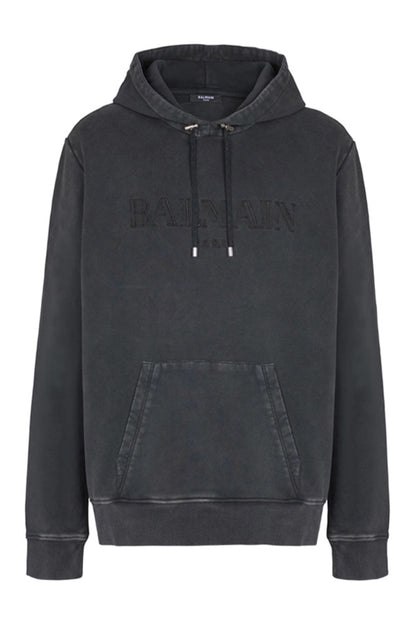 LOGO EMBROIDERED EMBOSSED COTTON HOODIE