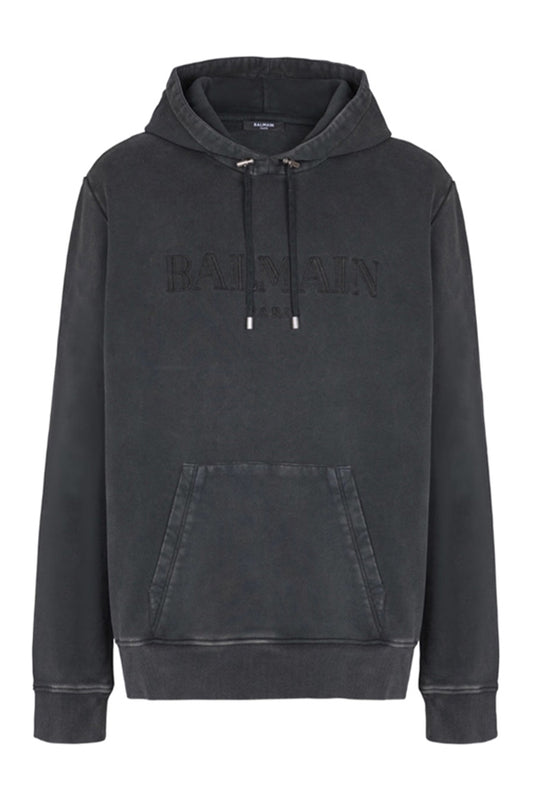 LOGO EMBROIDERED EMBOSSED COTTON HOODIE