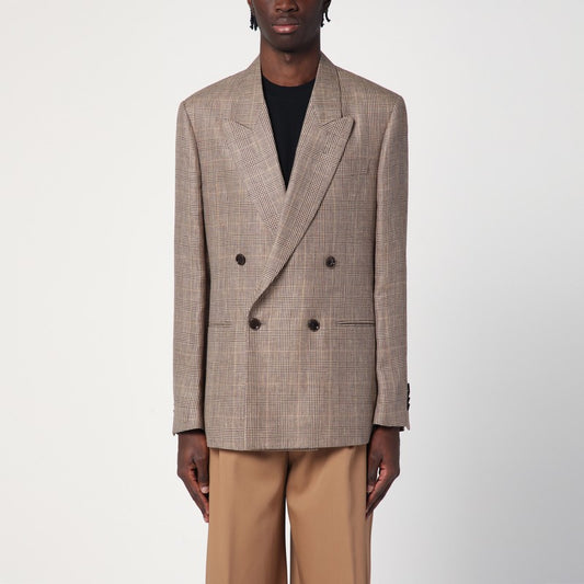 Brown Double-breasted Jacket In Prince Of Wales Pattern