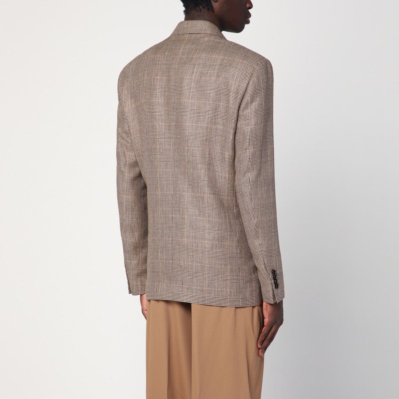 Brown Double-breasted Jacket In Prince Of Wales Pattern