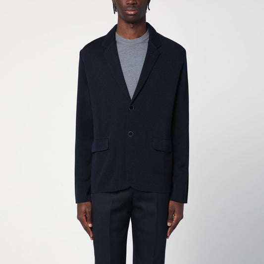 Navy Blue Single-breasted Knitted Jacket