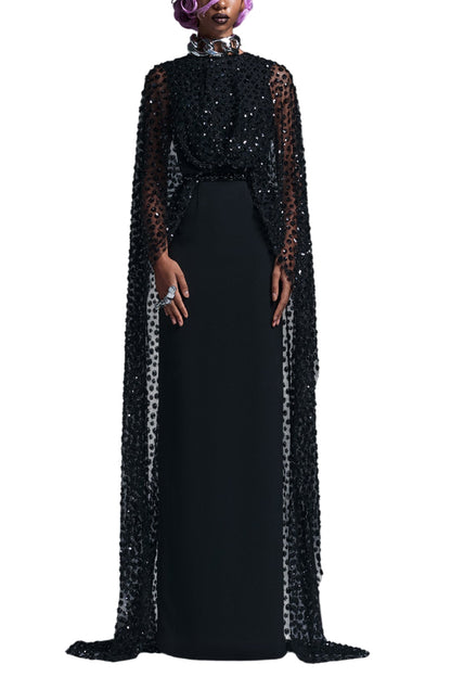 EMBELLISHED CAPE GOWN