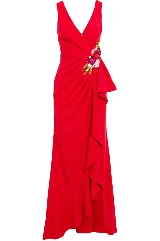 EMBELLISHED RUFFLED CREPE DE CHINE GOWN