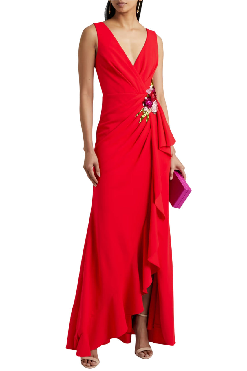 EMBELLISHED RUFFLED CREPE DE CHINE GOWN