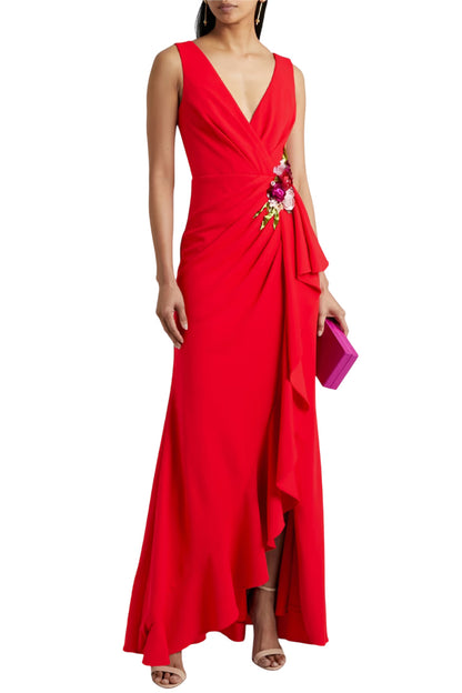 EMBELLISHED RUFFLED CREPE DE CHINE GOWN
