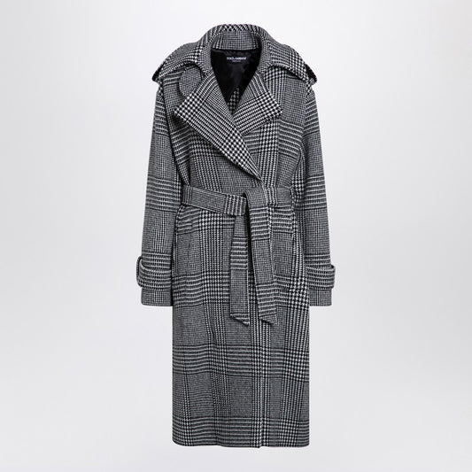Houndstooth Wool Checked Coat