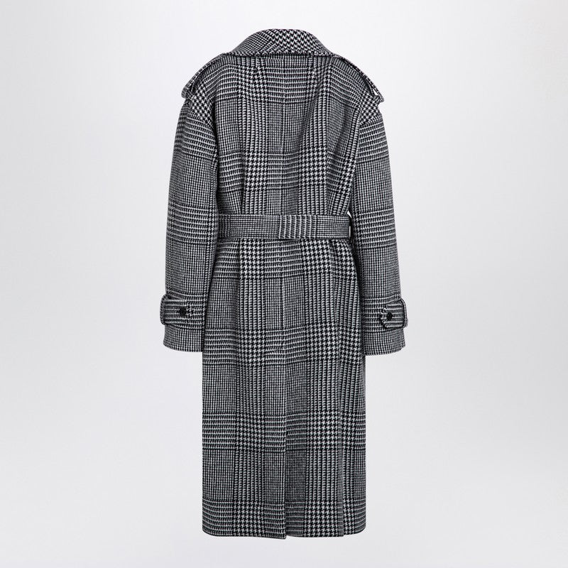 Houndstooth Wool Checked Coat