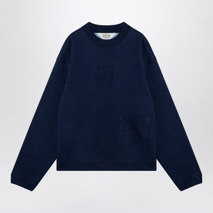 Indigo Cotton Fleece Crew Neck Sweatshirt