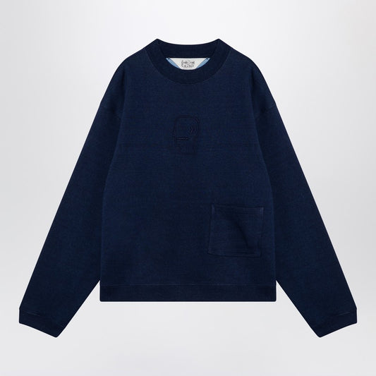 Indigo Cotton Fleece Crew Neck Sweatshirt