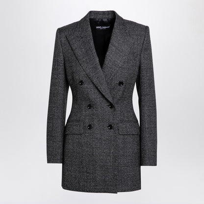 Anthracite Grey Tweed Double-breasted Jacket