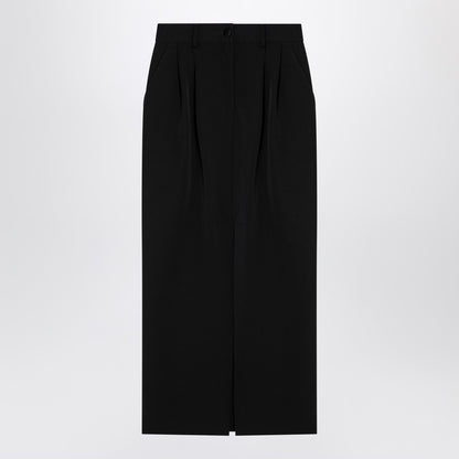 Black Gabardine Wool Pencil Skirt