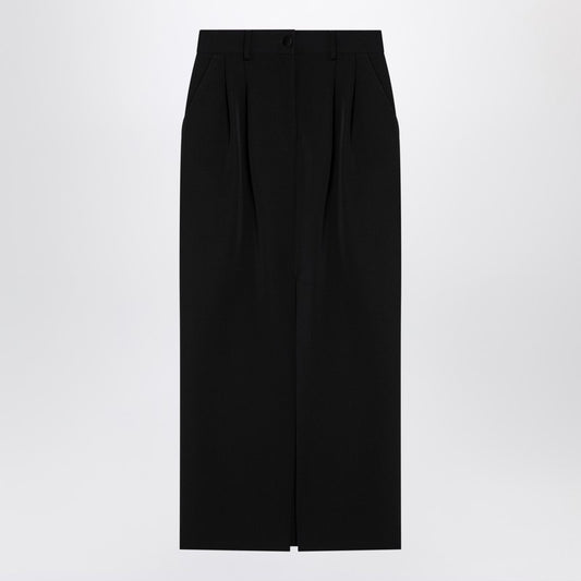 Black Gabardine Wool Pencil Skirt