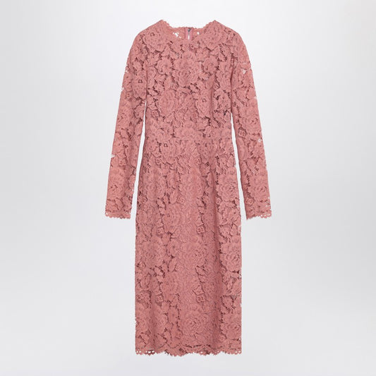 Pink Lace Tube Longuette Dress