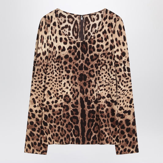 Silk Blend Leopard Print T-shirt